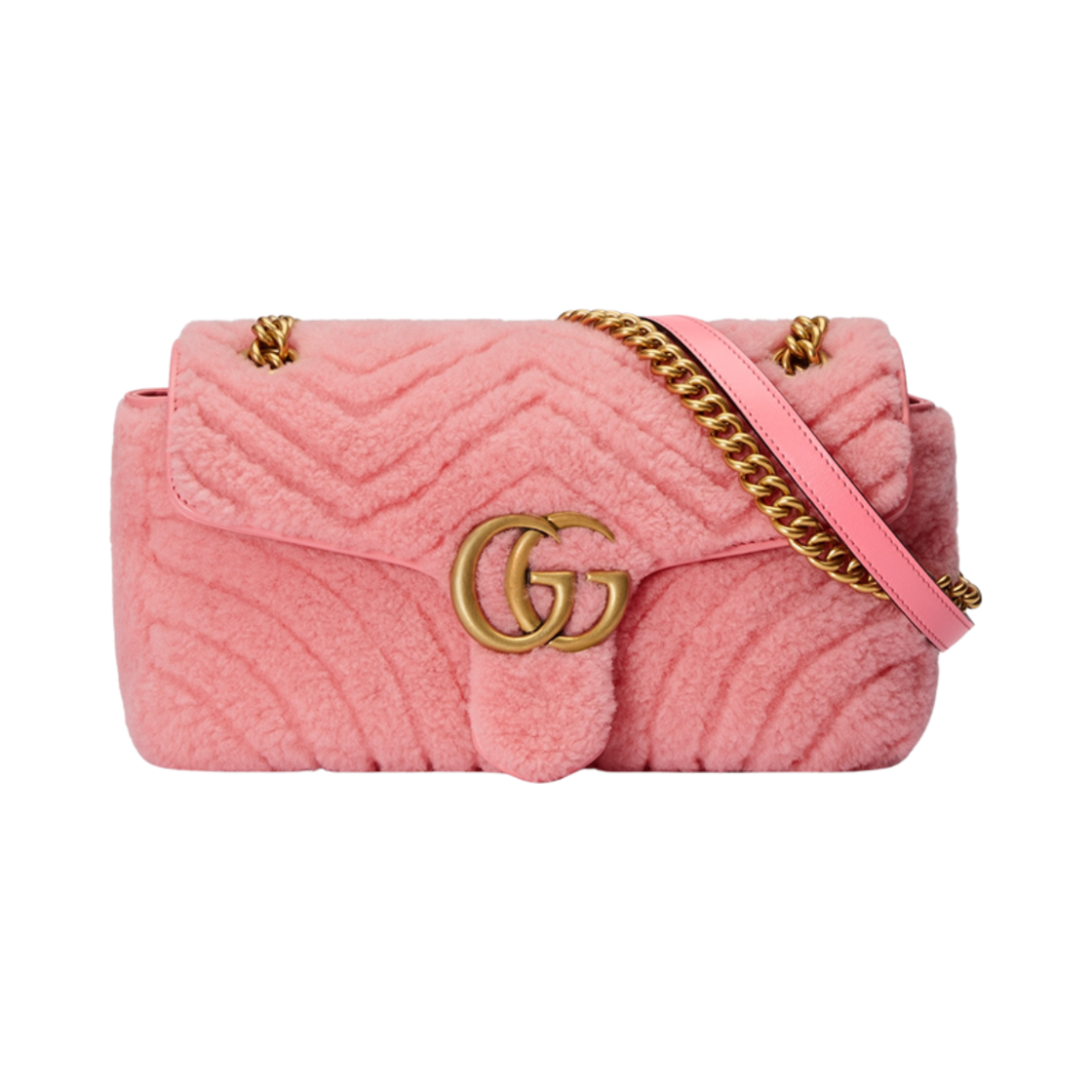 443497-AACPF-5835 Gucci GG Marmont Small Shoulder Bag Pink Shearling