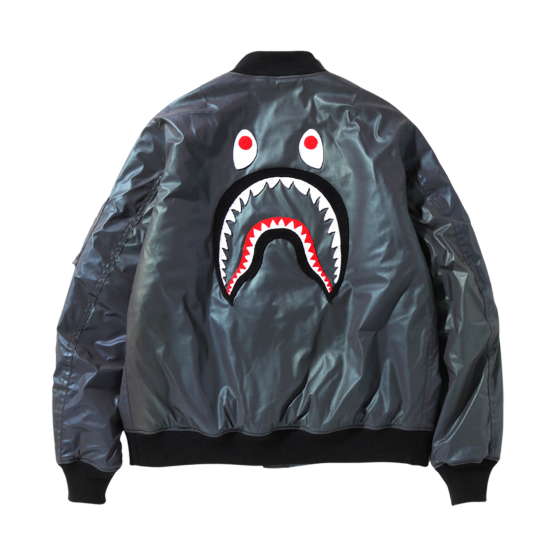 베이프 오로라 샤크 루즈 핏 MA-1 자켓 블랙(BAPE Aurora Shark Loose Fit MA-1 Jacket Black) - 1