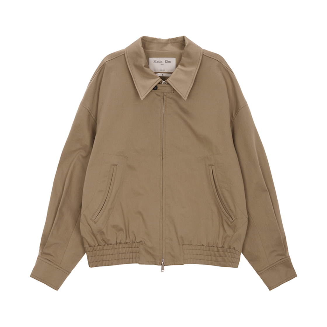 (W) 마뗑킴 코튼 블렌드 칼라 릴렉스드 봄버 자켓 베이지((W) Matin Kim Cotton Blend Collar Relaxed Bomber Jacket Beige)