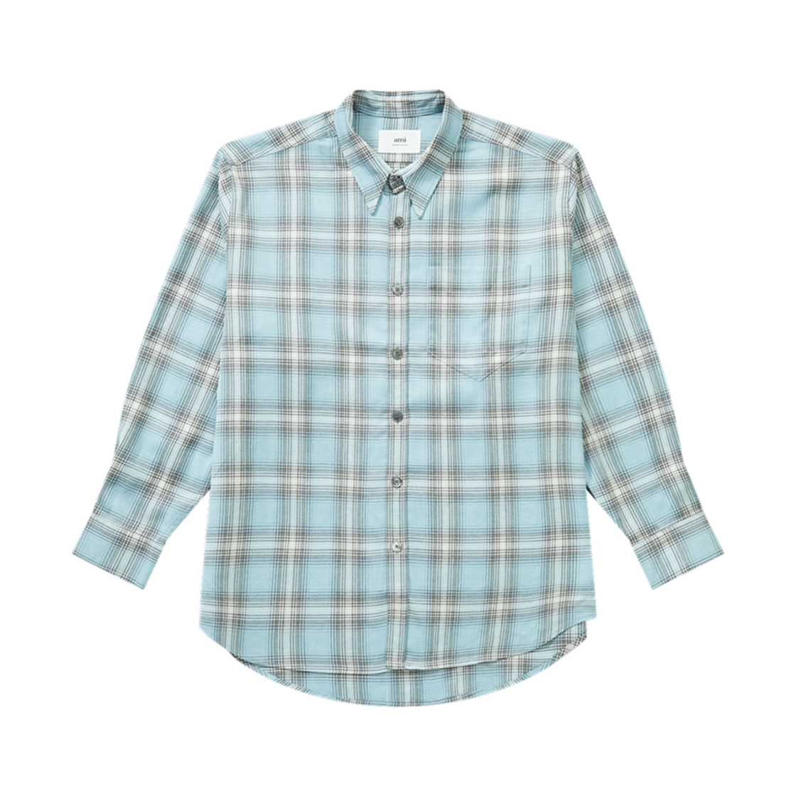 HJK228-VI0010-445 AMI Oversize Overshirt with Patch Pocket Blue Grey