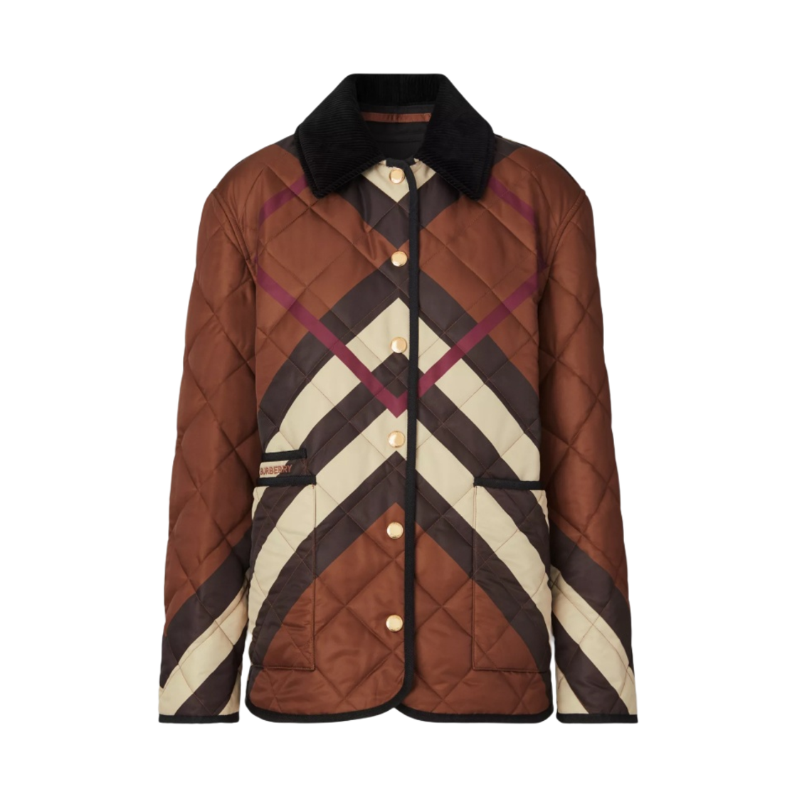 (W) 버버리 쉐브론 체크 다이아몬드 퀼팅 자켓 다크 버치 브라운((W) Burberry Chevron Check Diamond Quilted Jacket Dark Birch Brown) - 1