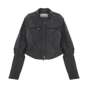 (W) Matin Kim Washed Denim Biker Jumper Charcoal