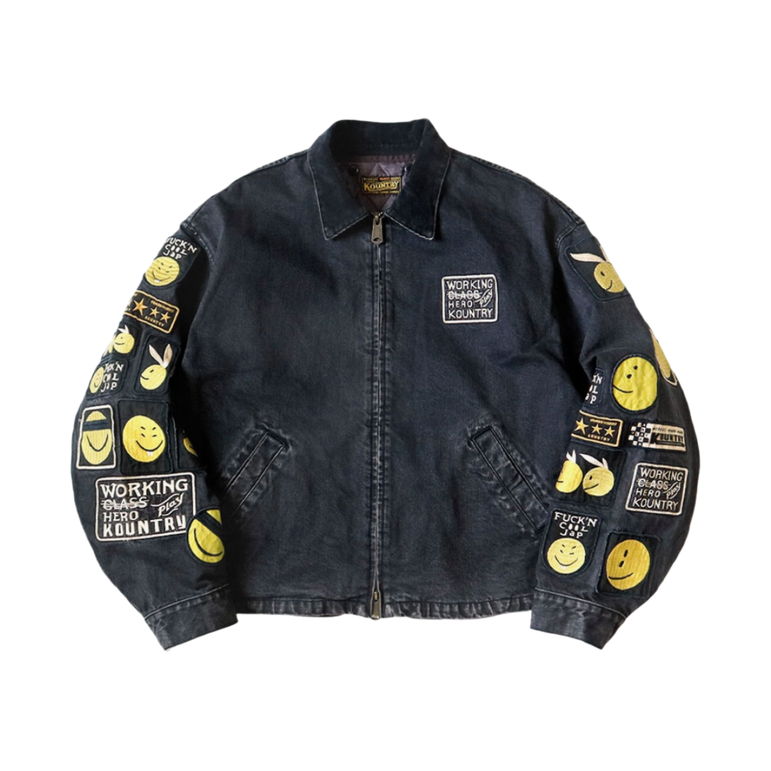 K2311LJ160 Kapital 14 oz. Black X Black Denim T-Back Drizzler Jacket Anarchy Rainbowy Remake Black