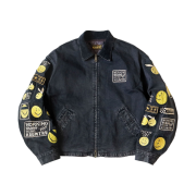 Kapital 14 oz. Black X Black Denim T-Back Drizzler Jacket Anarchy Rainbowy Remake Black