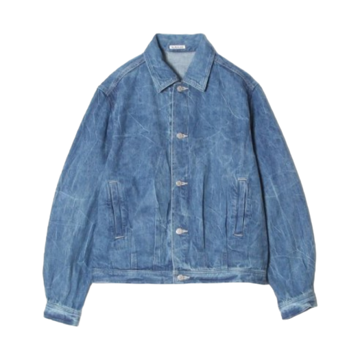 A23SB01DE Auralee Selvedge Faded Light Denim Blouson Lightning Effect Indigo - 23SS