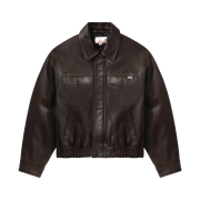 (W) BAPE Logo Leather Jacket Brown