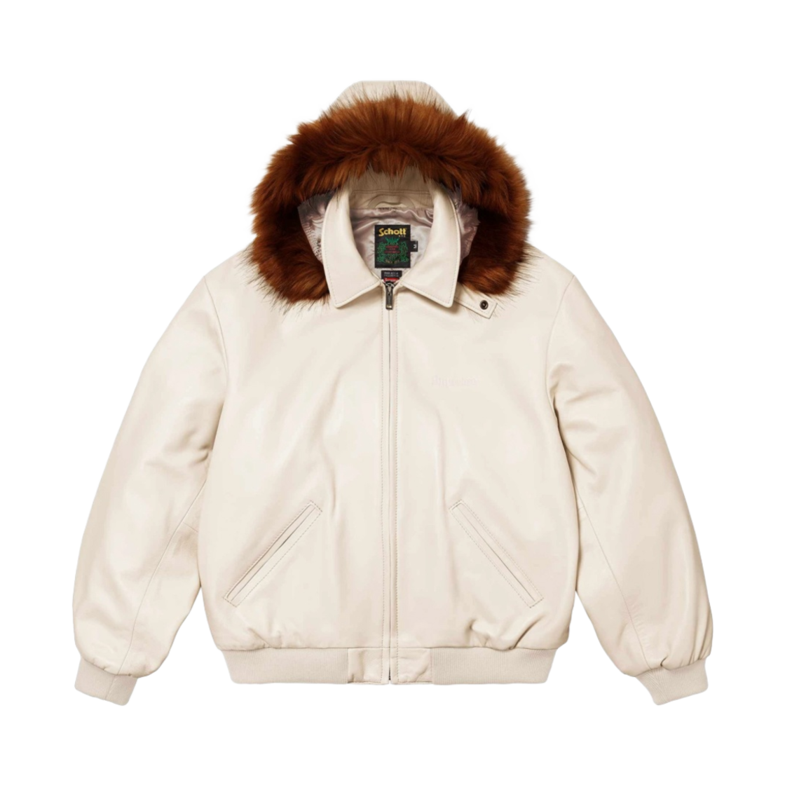 - Supreme x Schott Hooded Leather Bomber Jacket Stone - 24SS