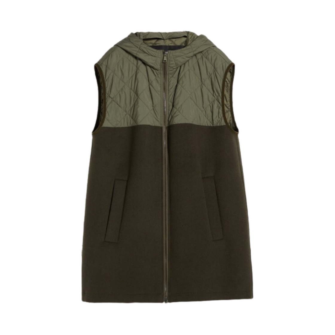 (W) 위켄드 막스마라 나스트로 질레 테크니컬 패브릭 앤 울 카키((W) Weekend Max Mara Nastro Gilet In Technical Fabric and Wool Kaki) - 1