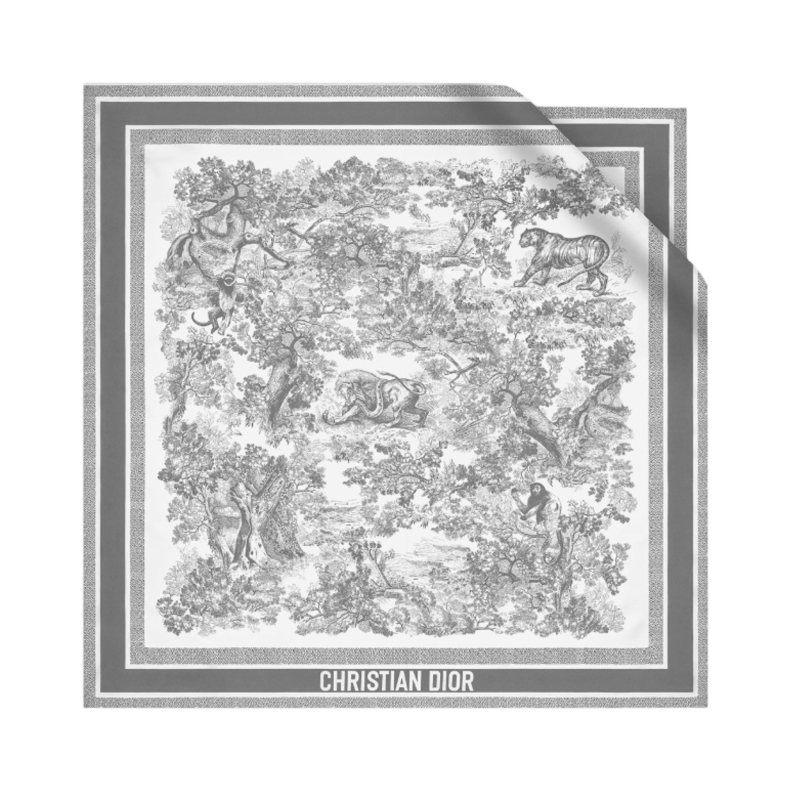 (W) 디올 트왈 드 주이 소바쥬 90 스퀘어 스카프 아이보리 그레이 실크 트윌((W) Dior Toile De Jouy Sauvage 90 Square Scarf Ivory Gray Silk Twill) - 1