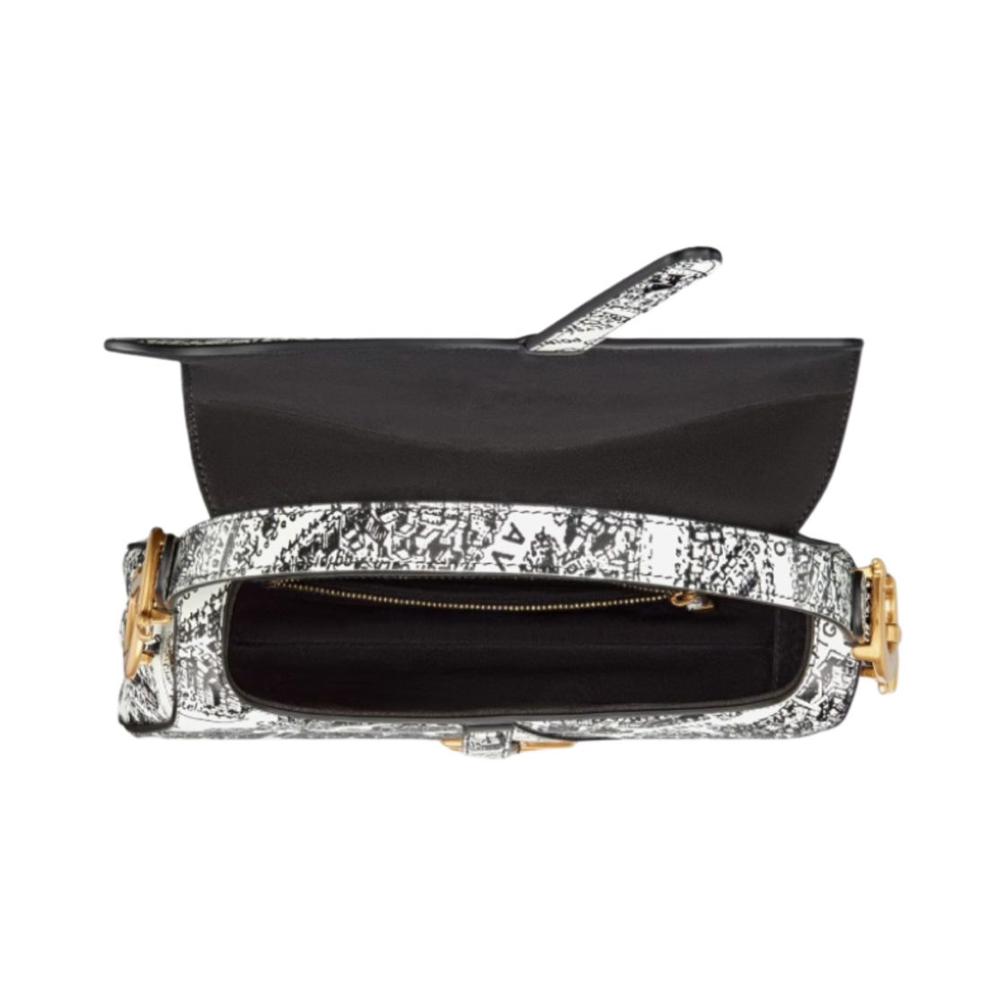 디올 스트랩 새들백 화이트 블랙 플랜 드 파리 프린트 카프스킨(Dior Saddle Bag with Strap White and Black Plan de Paris Printed Calfskin) - 3