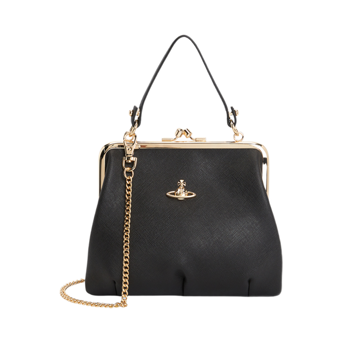4B010007W-S0021-N402/4B010007W-S000B-N402 Vivienne Westwood Saffiano Leather Granny Pulse Chain Cross Bag Black