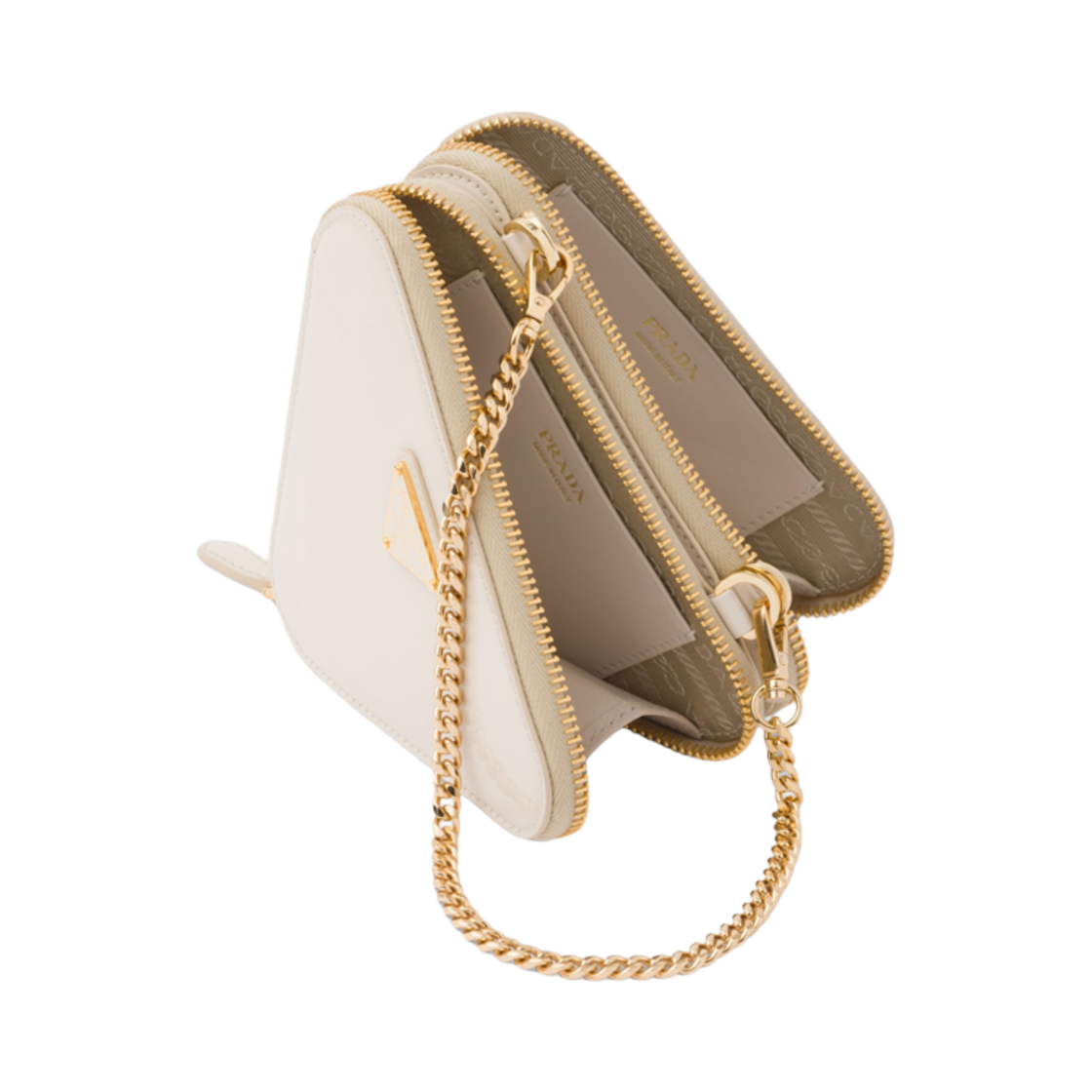 프라다 트라이앵귤러 페이턴트 레더 미니 파우치 아이보리(Prada Triangular Patent Leather Mini Pouch Ivory) - 4