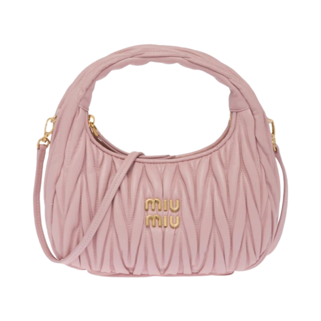 5BC125-N88-F0E18 Miu Miu Wander Matelasse Nappa Leather Mini Hobo Bag Alabaster Pink