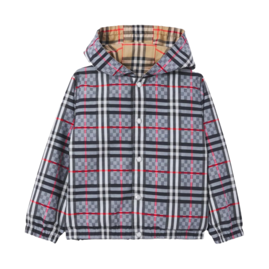 (Kids) Burberry Reversible Check Stretch Cotton Jacquard Jacket Pale Blue