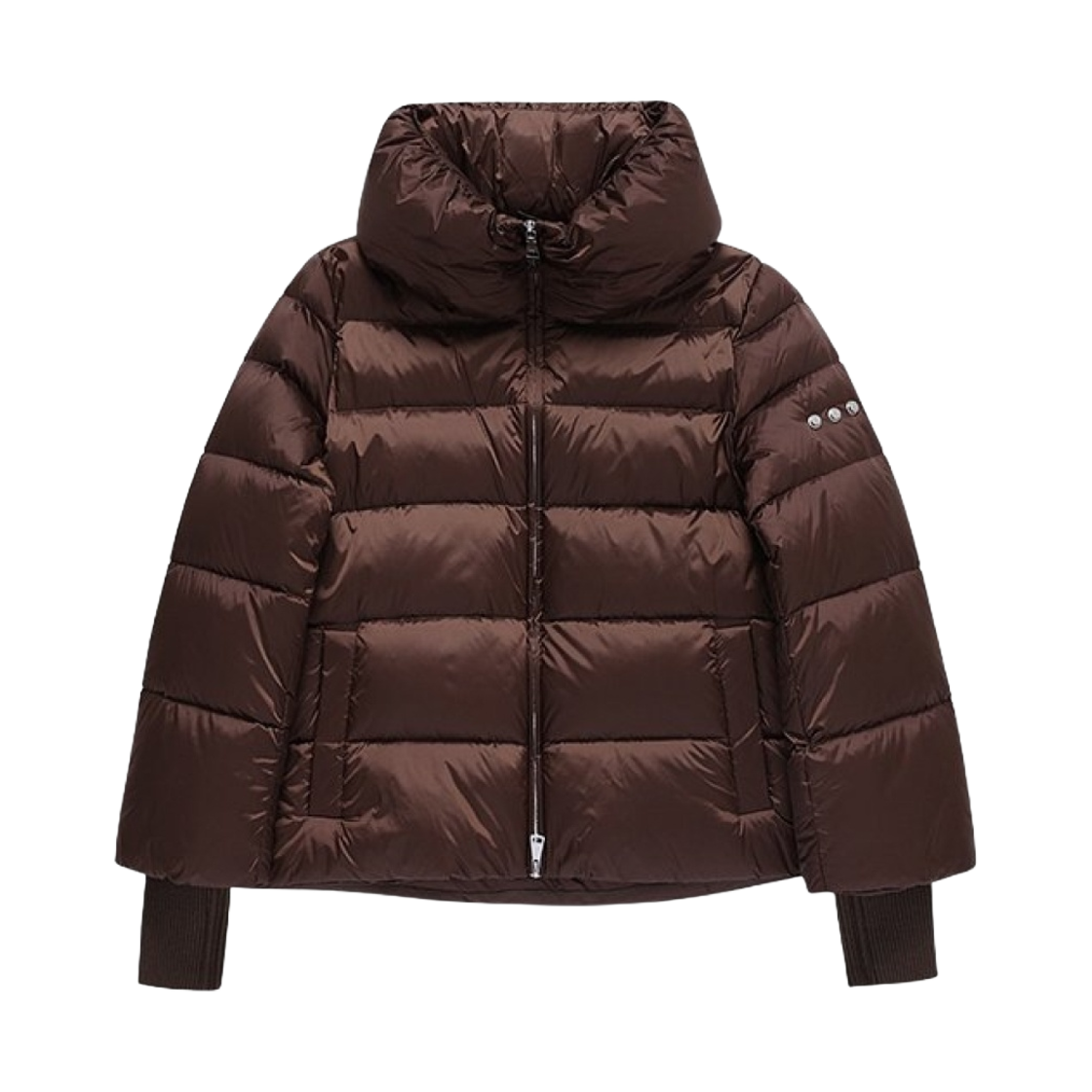 (W) 에드 로고 구스다운 니트 커프스 쇼트 다운 자켓 브라운((W) Add Logo Goosedown Knit Cuffs Short Down Jacket Brown)