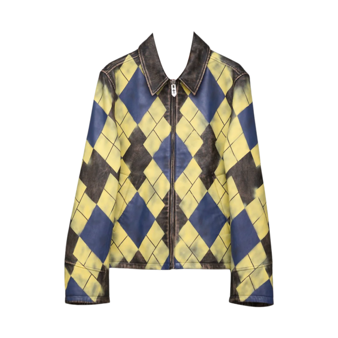 M25K6-BL001 Masu Argyle Leather Sports Jacket Yellow - 25SS