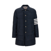 Thom Browne 4-Bar Matte Nylon Bal Collar Overcoat Navy