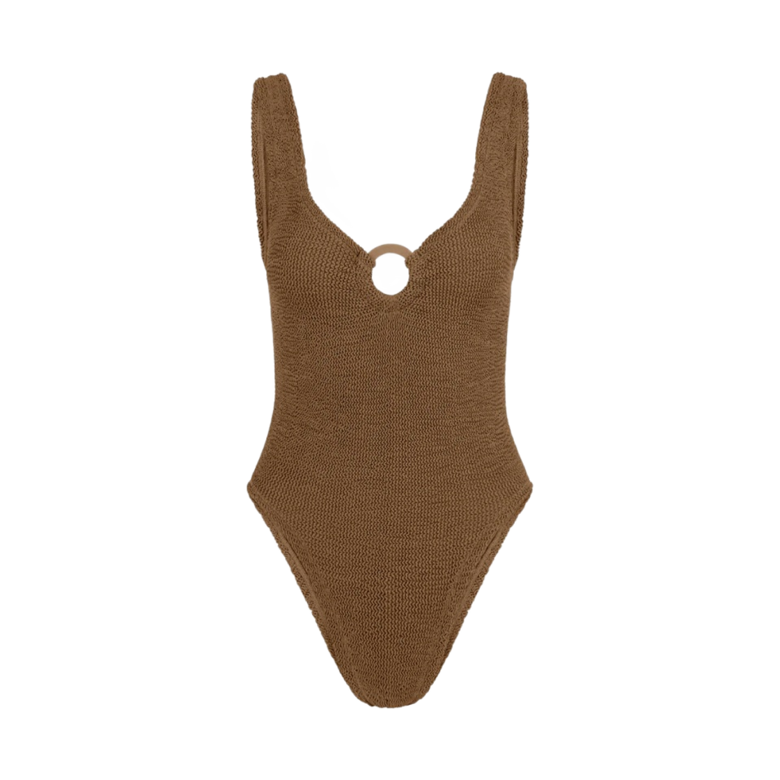 - (W) Hunza G Celine Swim with Tonal Hoops Metallic Cocoa
