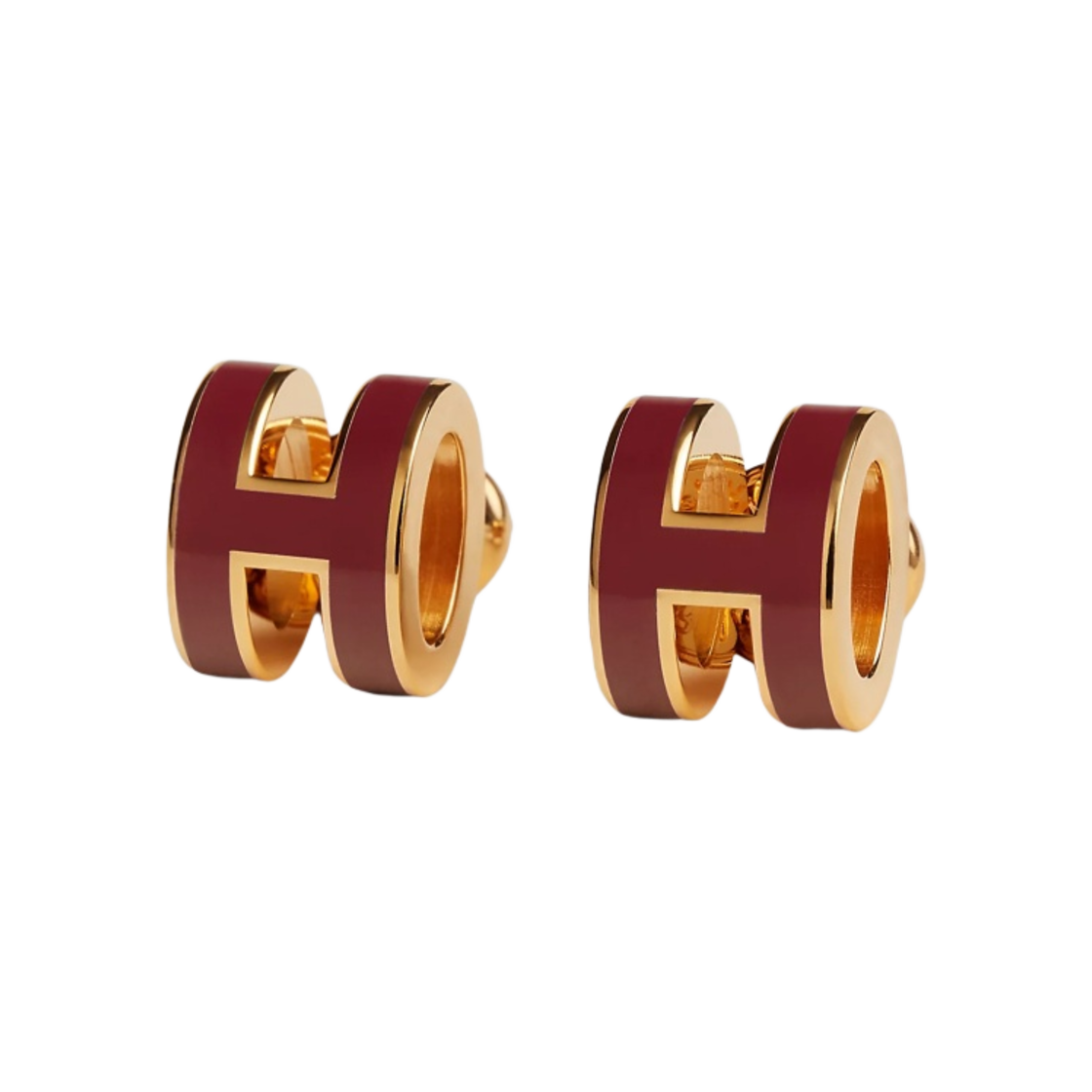 (W) 에르메스 미니 팝아슈 이어링 골드 하드웨어 & 루즈 루비스((W) Hermes Mini Pop H Earrings Gold & Rouge Rubis) - 1