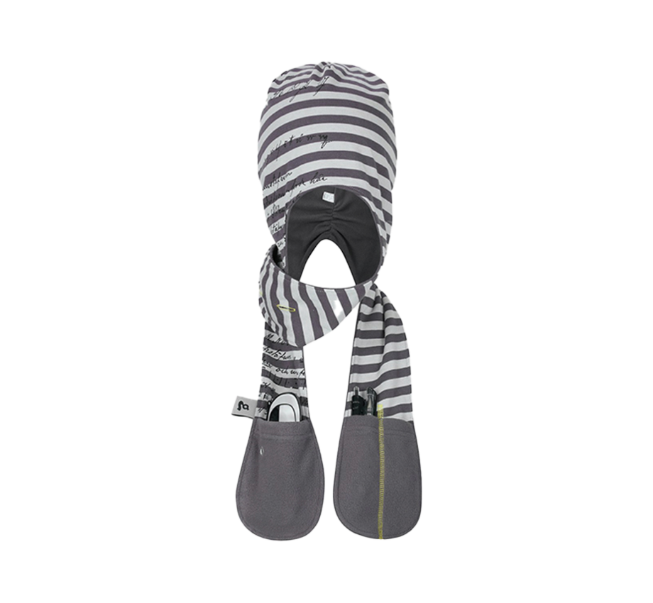 그레이프 SD 군밤 코드 프린트 스트라이프 후드 스카프 모자(GRAPE SD Gunbam Code Print Striped Hooded Scarf Hat)