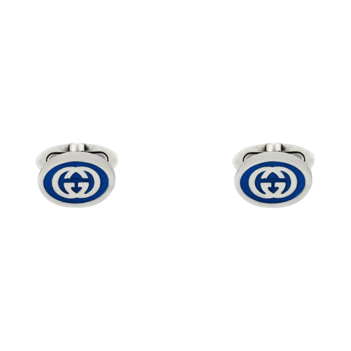구찌 인터로킹 G 에나멜 커프스링크 실버 블루 에나멜(Gucci Interlocking G Enamel Cufflinks Silver Blue Enamel) - 1