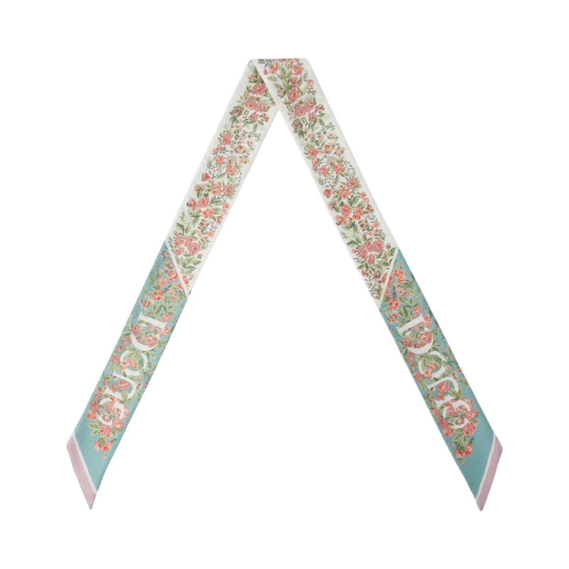 (W) 구찌 플로랄 프린트 실크 넥 보우 아쿠아마린 핑크((W) Gucci Floral Print Silk Neck Bow Acquamarine Pink) - 2