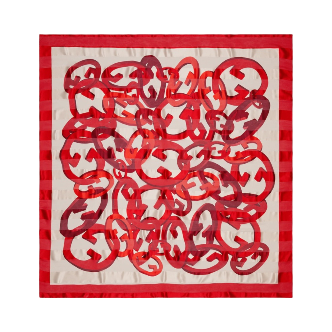 (W) 구찌 인터로킹 G 체인 프린트 실크 스카프 아이보리 레드((W) Gucci Interlocking G Chain Print Silk Scarf Ivory Red) - 1