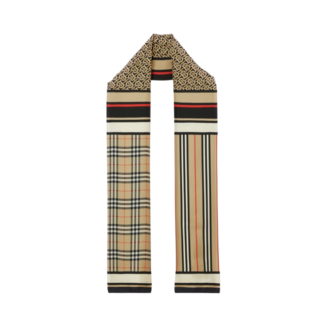 8011951 (W) Burberry Montage Print Silk Scarf Archive Beige