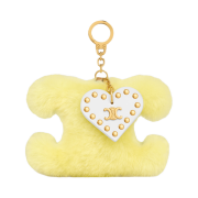 Celine Triomphe Pom-Pom Charm in Shearling & Calfskin Jaune Blanc