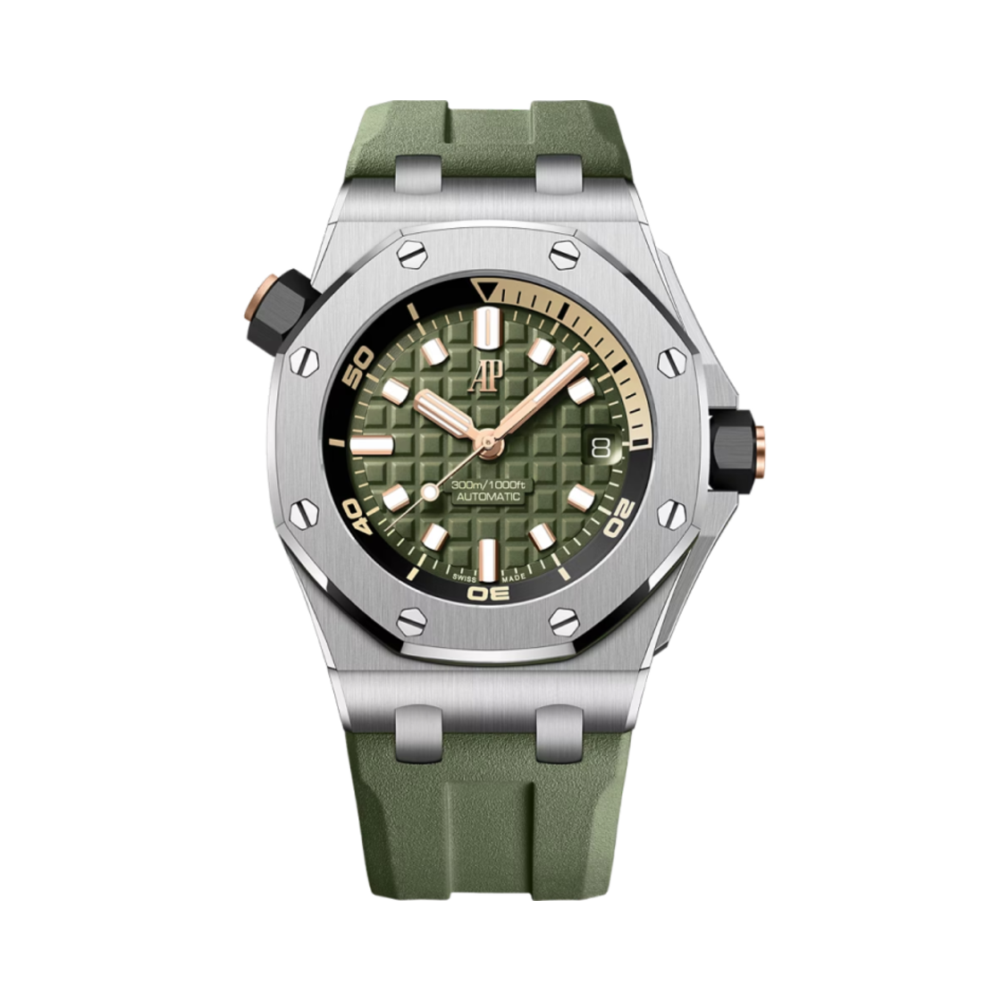 오데마 피게 로얄 오크 오프쇼어 다이버 셀프와인딩 42mm 카키 그린 러버 브레이슬릿 카키 그린(Audemars Piguet Royal Oak Offshore Diver Selfwinding 42mm Khaki Green Rubber Bracelet Khaki Green)