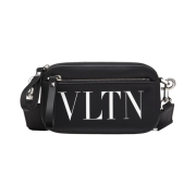 Valentino Small Leather VLTN Belt Bag Black White