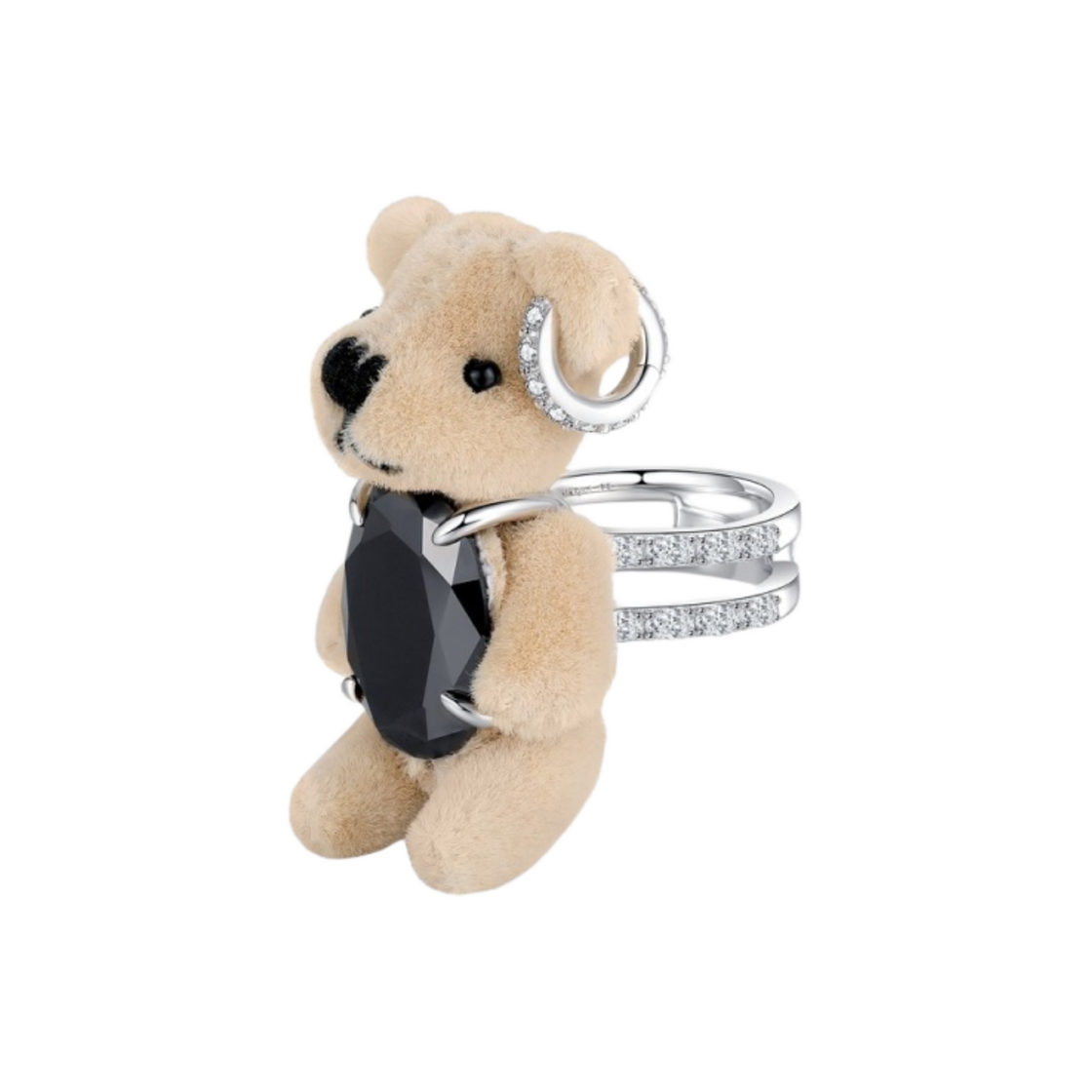 - (W) Yvmin Oval Zircon Furry Bear Ring Brown Black