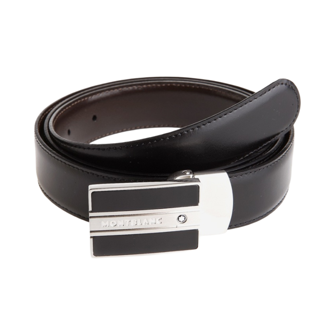 몽블랑 렉탱귤러 버클 30mm 리버시블 레더 벨트 블랙 브라운(Montblanc Rectangular Buckle 30mm Reversible Leather Belt Black Brown)