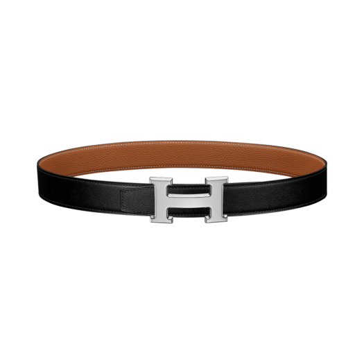 Hermes H Belt Buckle & Reversible Leather Strap 32mm Palladium & Noir Gold