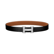Hermes H Belt Buckle & Reversible Leather Strap 32mm Palladium & Noir Gold