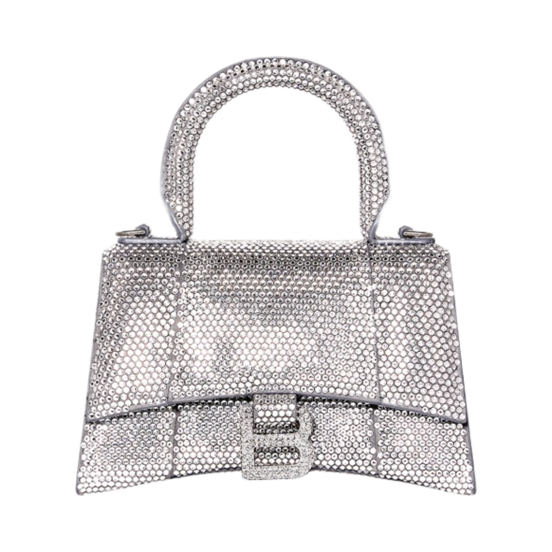 59283328D0Y1272 Balenciaga Hourglass XS Handbag with Rhinestones Grey