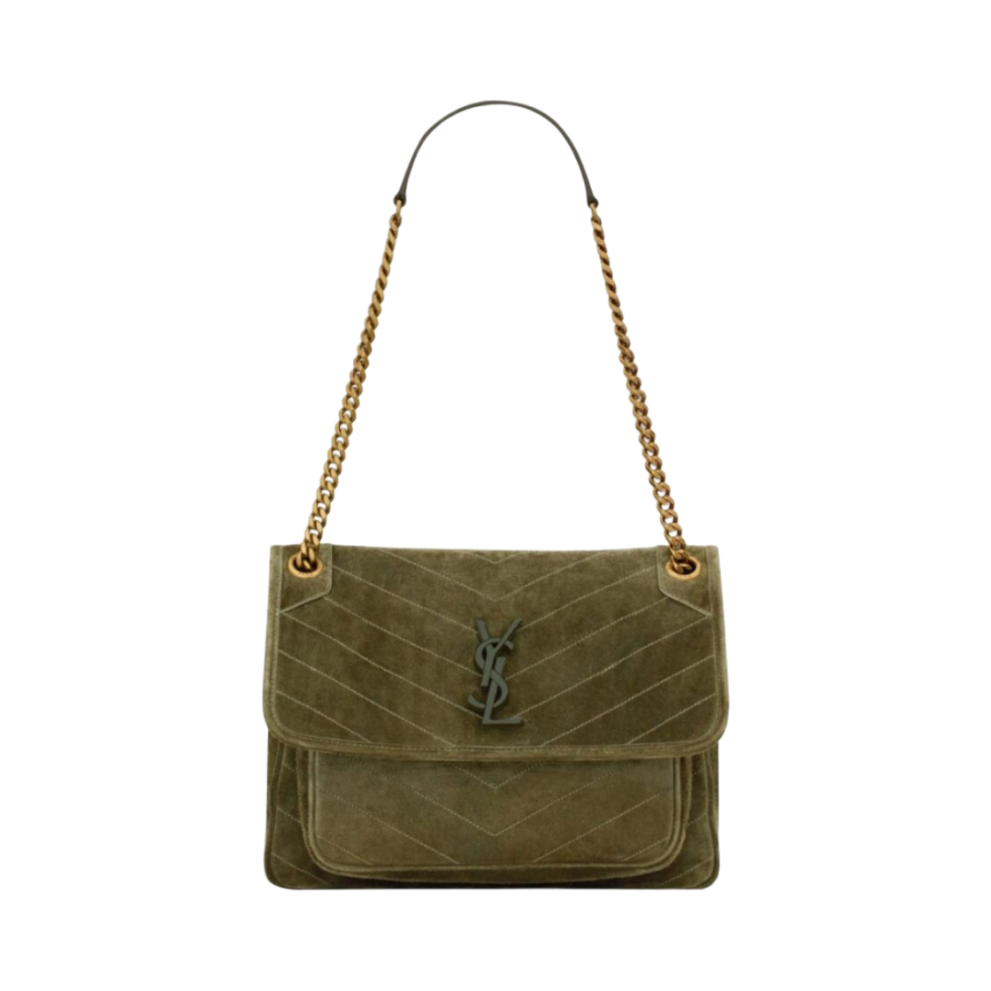 생로랑 니키 미디움 체인 백 스웨이드 로덴 그린(Saint Laurent Niki Medium Chain Bag In Suede Loden Green) - 1