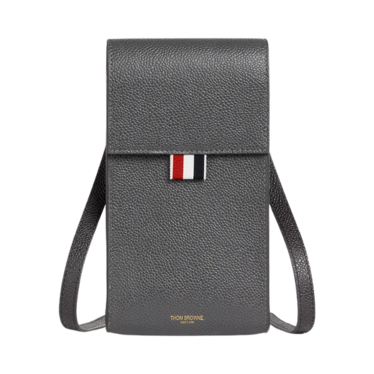 MAC113F-00198-025 Thom Browne Lucido Leather Mini Crossbody Phone Holder Dark Grey