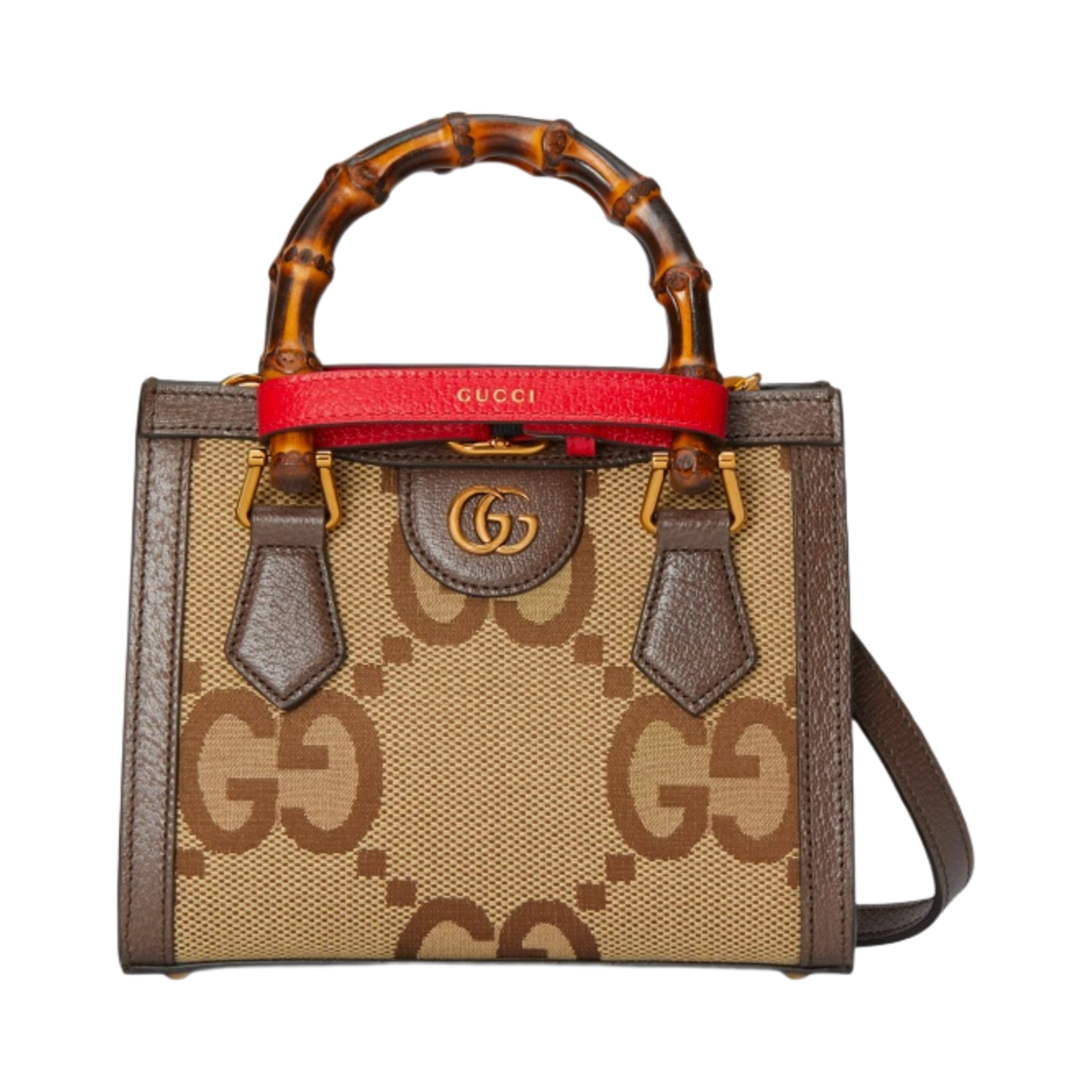 구찌 다이애나 점보 GG 미니 토트백 카멜 에보니 캔버스(Gucci Diana Jumbo GG Mini Tote Bag Camel Ebony Canvas) - 1