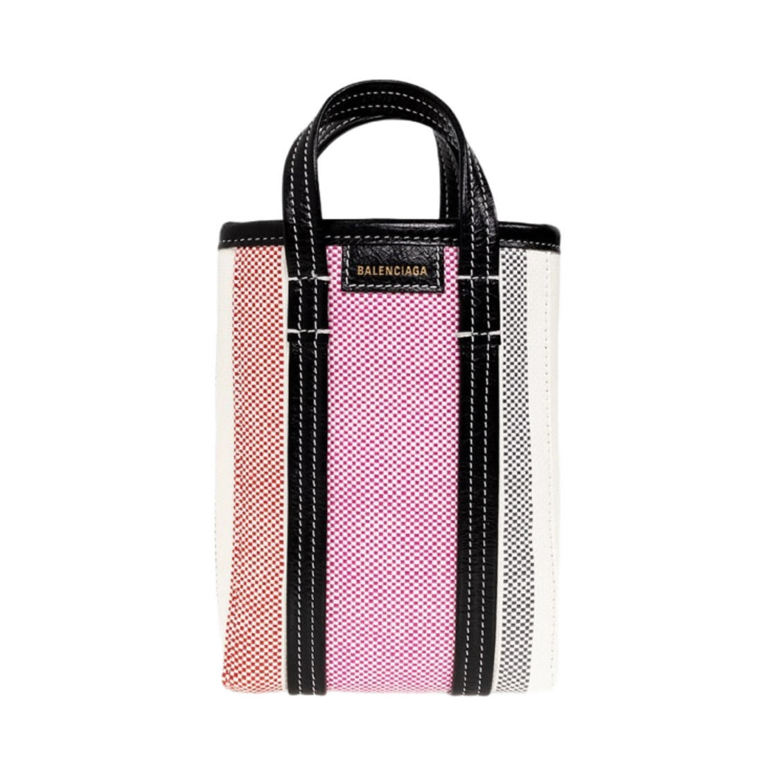 6937932107S5865 Balenciaga Barbes Raffia Stripes Phone Holder Pink - 대표 이미지 #1