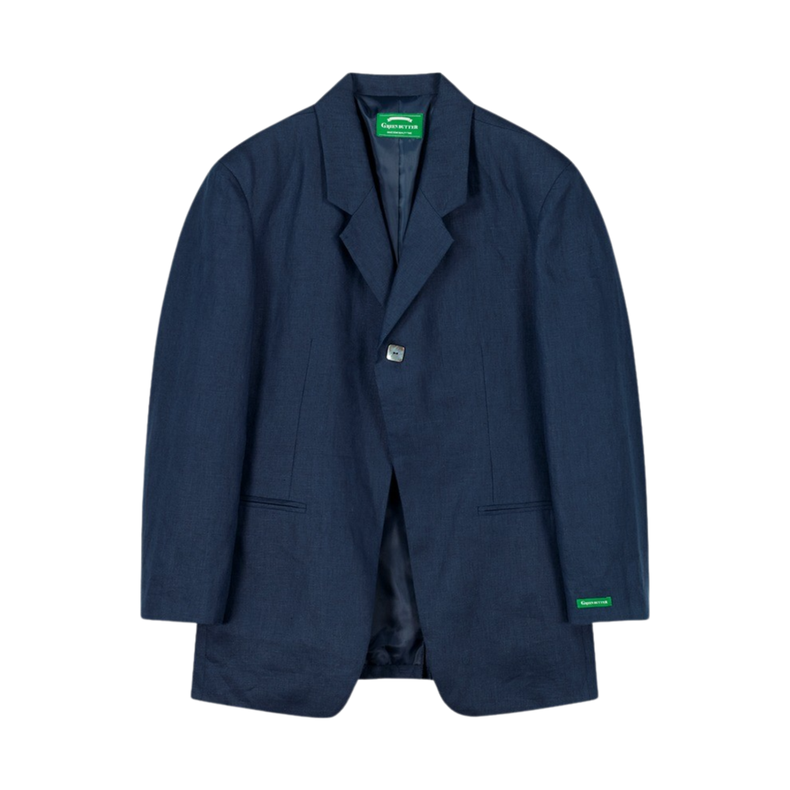 그린 버터 우먼 스퀘어 쉘 버튼 린넨 자켓 네이비(Green Butter Women Square Shell Button Linen jacket Navy)