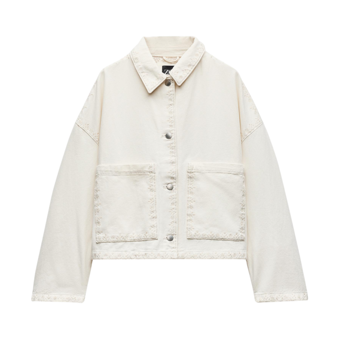 (W) 자라 ZW 컬렉션 자수 오버셔츠 포켓 에크루((W) Zara ZW Collection Embroidered Overshirt with Pockets Ecru) - 1