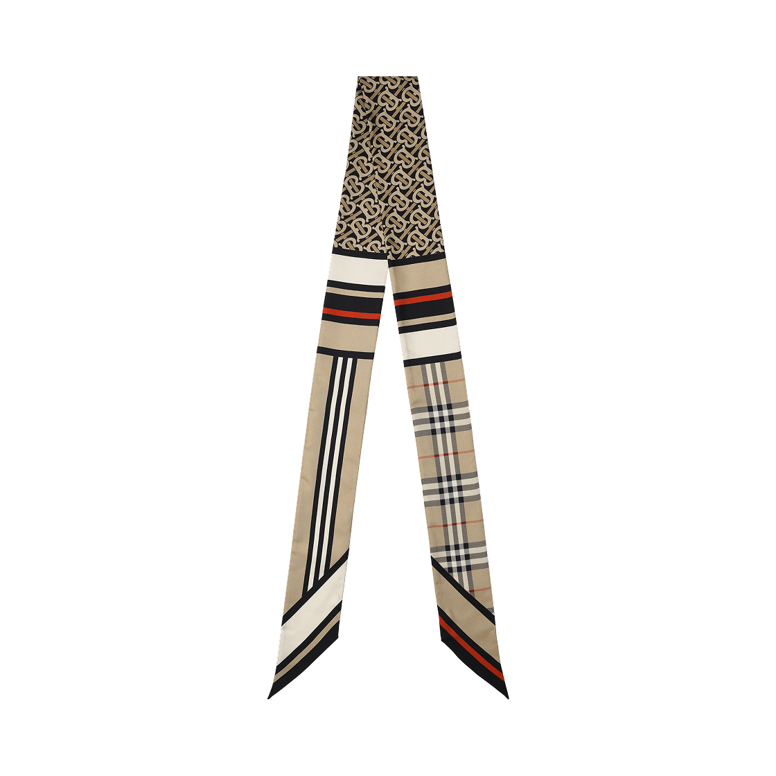 (W) 버버리 몽타주 프린트 실크 스키니 스카프 아카이브 베이지((W) Burberry Montage Print Silk Skinny Scarf Archive Beige)
