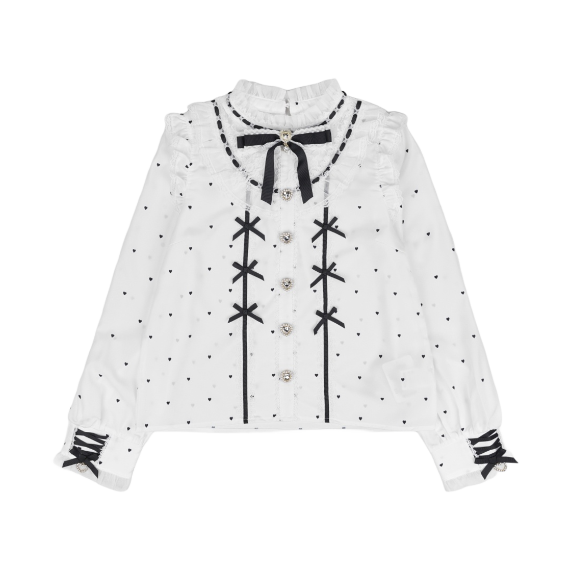 (W) 리즈 리사 오리지널 하트 도트 블라우스 화이트 블랙((W) Liz Lisa Original Heart Dot Blouse White Black)