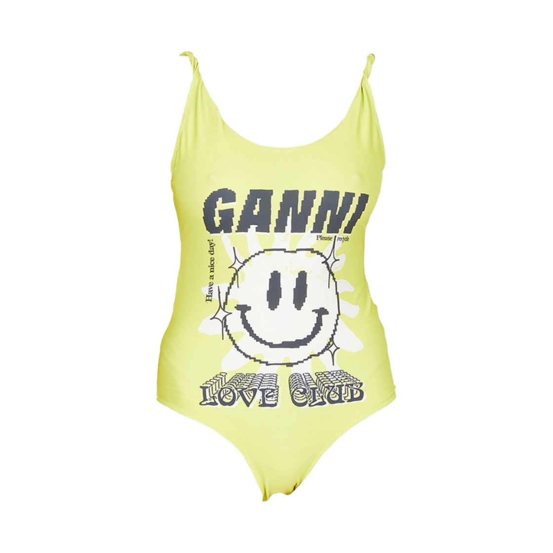 (W) 가니 러브 클럽 트위스트 스윔수트 블레이징 옐로우((W) Ganni Love Club Twist Swimsuit Blazing Yellow) - 1