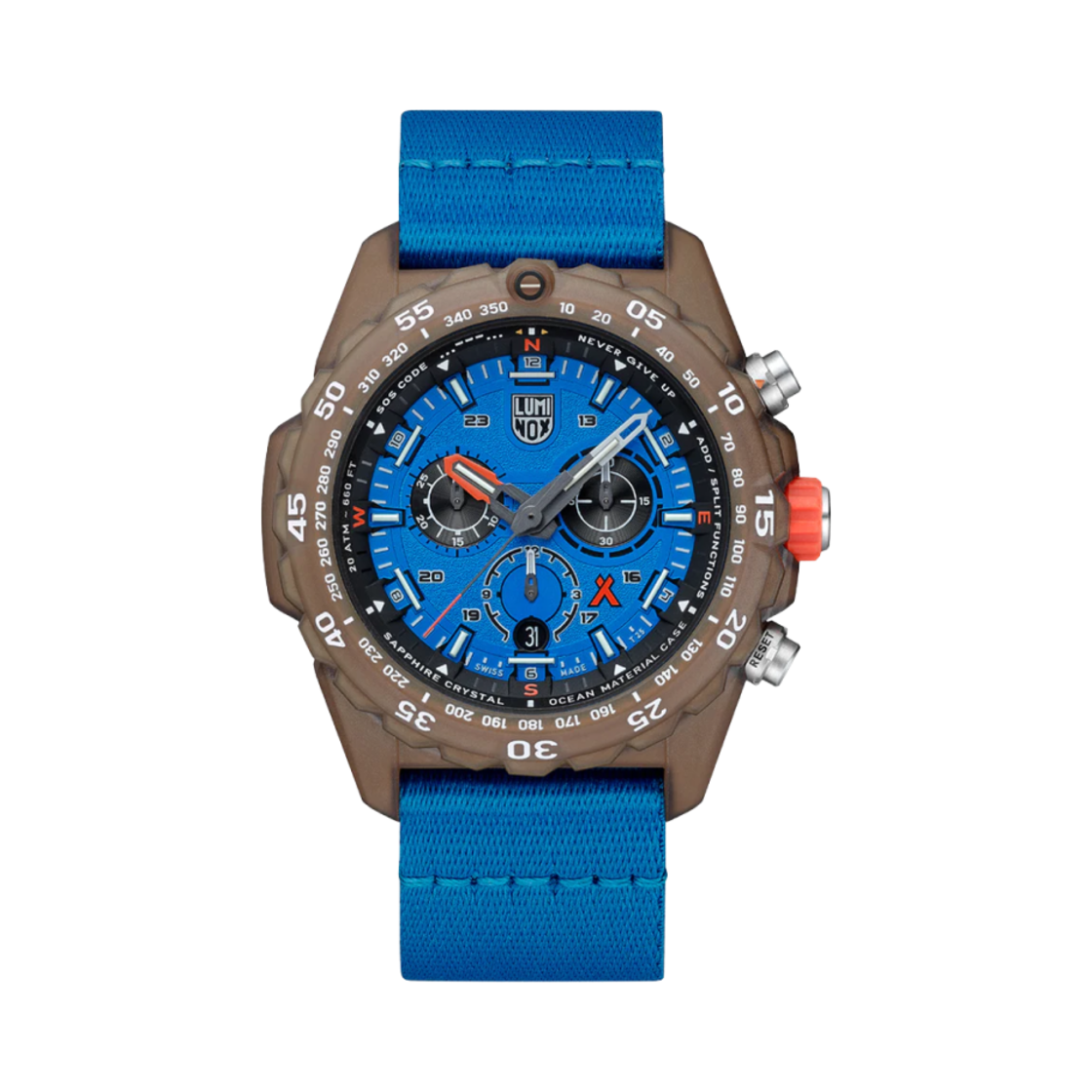 XB-3743-ECO Luminox Bear Grylls Master Eco Tide Series 45mm 100% Recycled Ocean Bound Plastic Material Blue