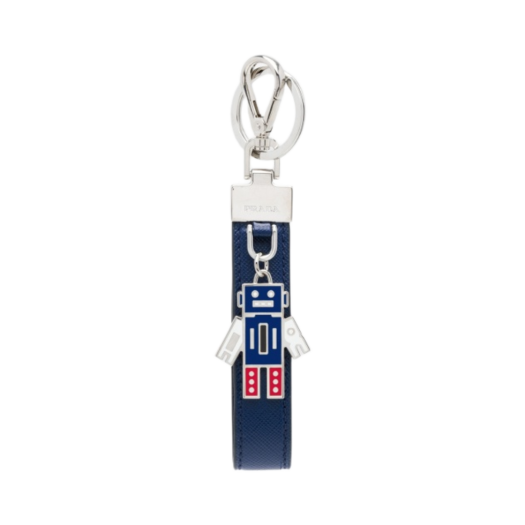Prada Saffiano Leather Keychain Baltic Blue