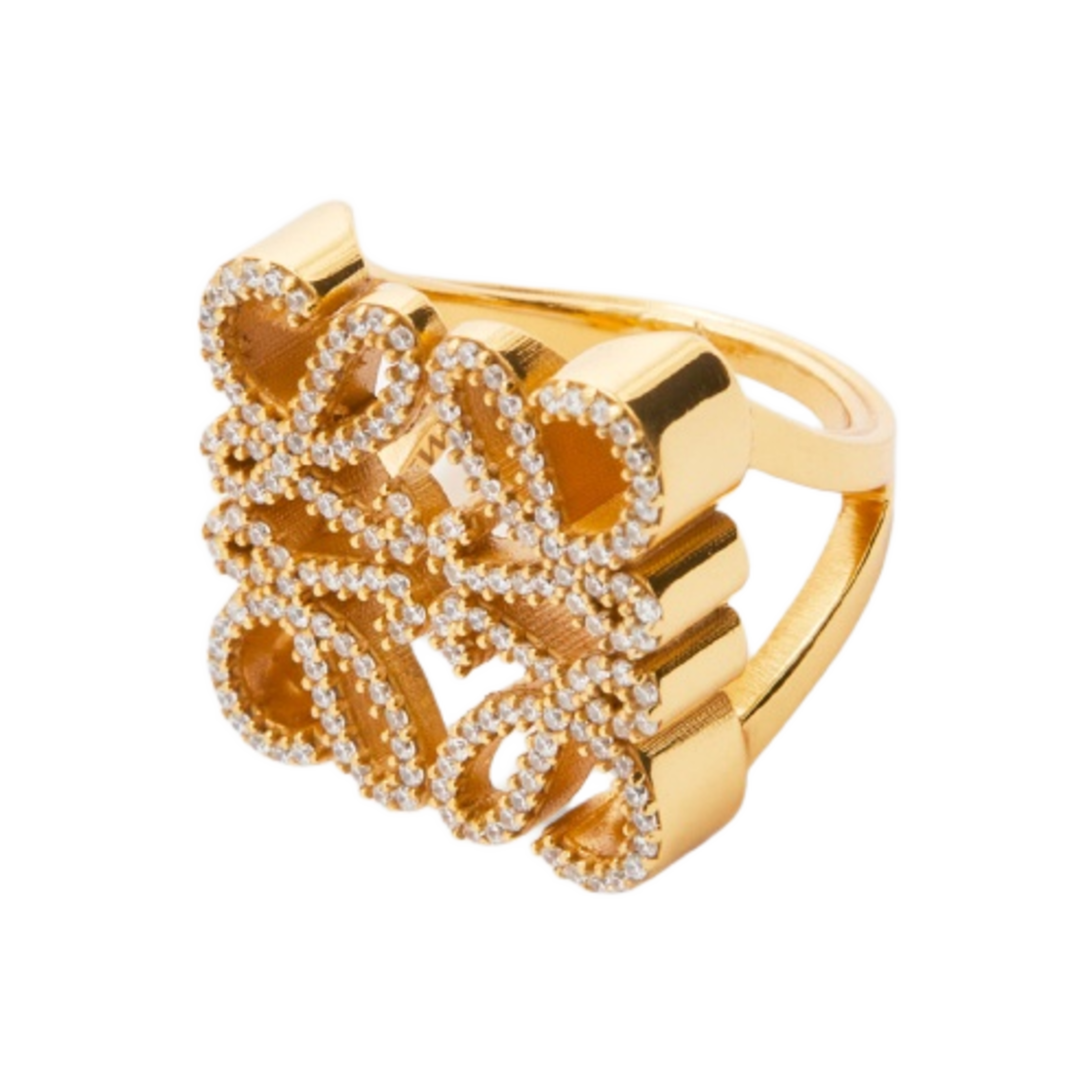 (W) 로에베 파베 아나그램 링 스털링 실버 & 크리스탈 골드((W) Loewe Pave Anagram Ring in Sterling Silver and Crystal Gold) - 1