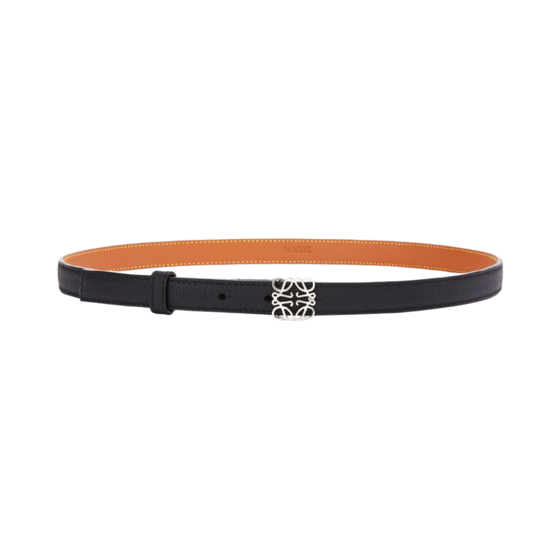(W) 로에베 페블 그레인 카프스킨 아나그램 벨트 블랙 팔라듐((W) Loewe Anagram Belt in Pebble Grain Calfskin Black Palladium) - 1