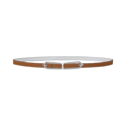 (W) Hermes Roulis Belt Buckle & Reversible Leather Strap 13mm & Silver Gold Blanc